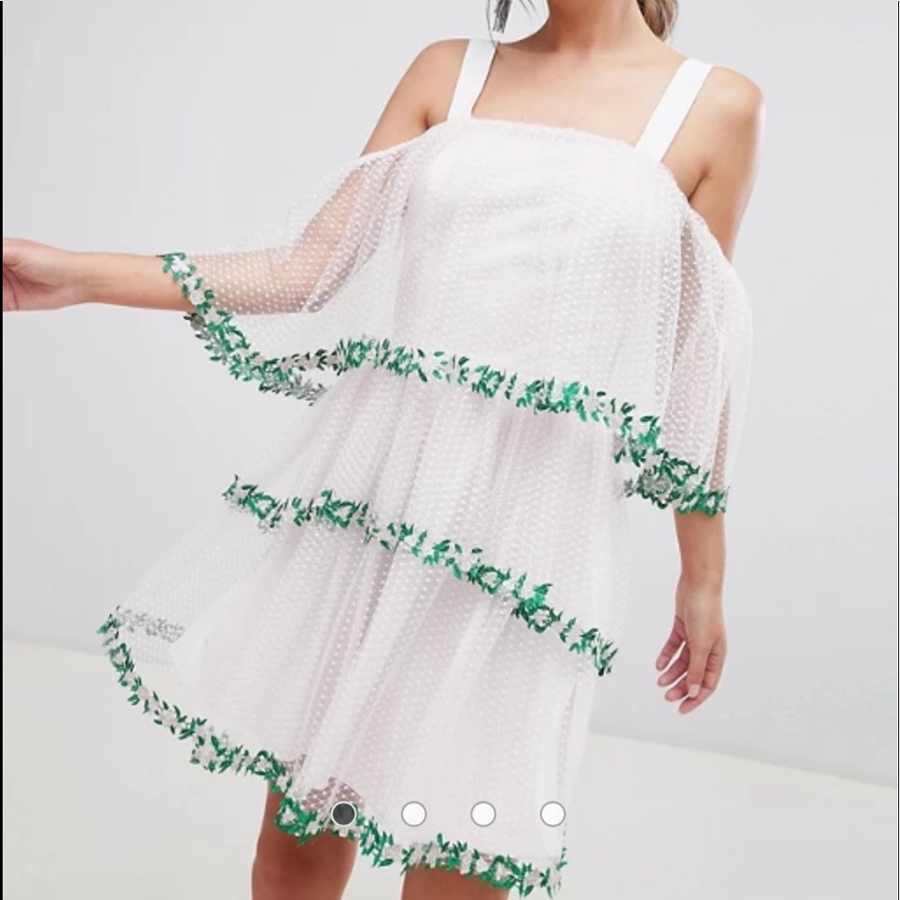 ASOS design lace trim tiered tule mini dress